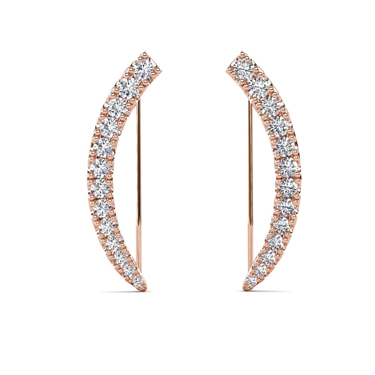 Cate & Chloe Camila 18k Rose Gold Plated Ear Climber Earrings with Simulated Diamonds for Women