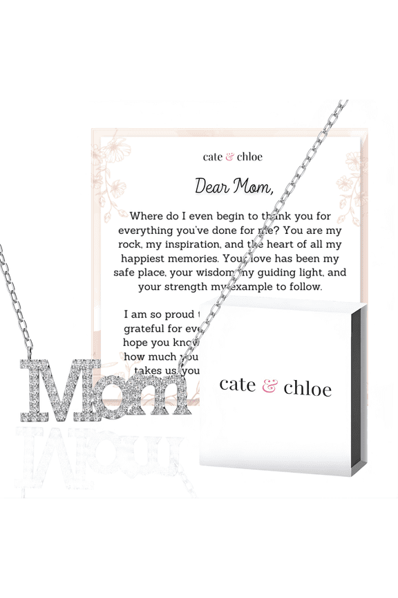 Carrie 18k White Gold Plated Necklace with Heartfelt Message Card, Gift for Mom