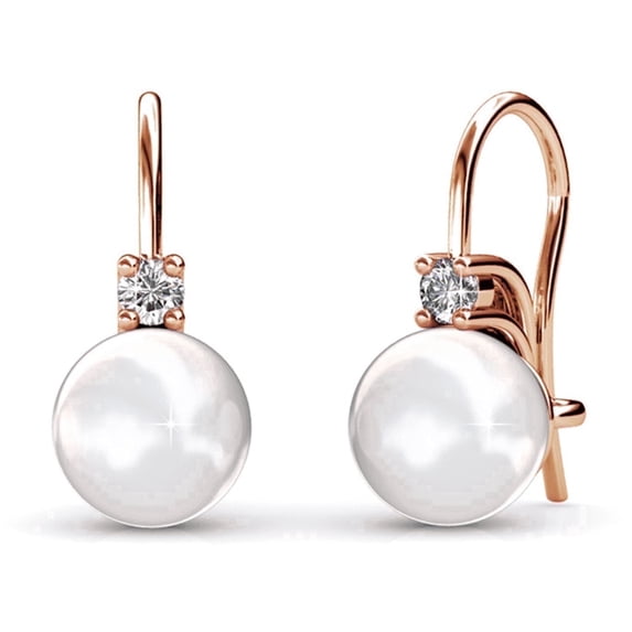 Cate & Chloe Cassie 18k Rose Gold Plated Shell Pearl Earrings with Swarovski Crystals for Women