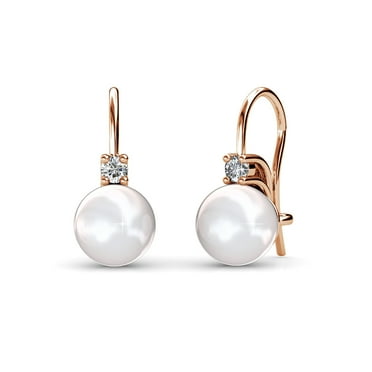 Cate & Chloe Cassie 18k Rose Gold Plated Pearl Drop Earrings with Swarovski Crystals for Women