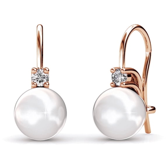 Cate & Chloe Cassie 18k Rose Gold Plated Shell Pearl Earrings with Swarovski Crystals for Women
