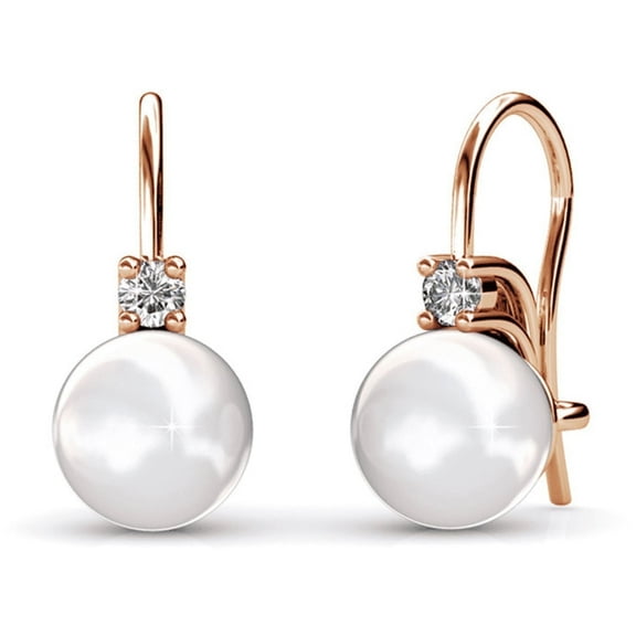 Cate & Chloe Cassie 18k Rose Gold Plated Shell Pearl Earrings with Swarovski Crystals for Women