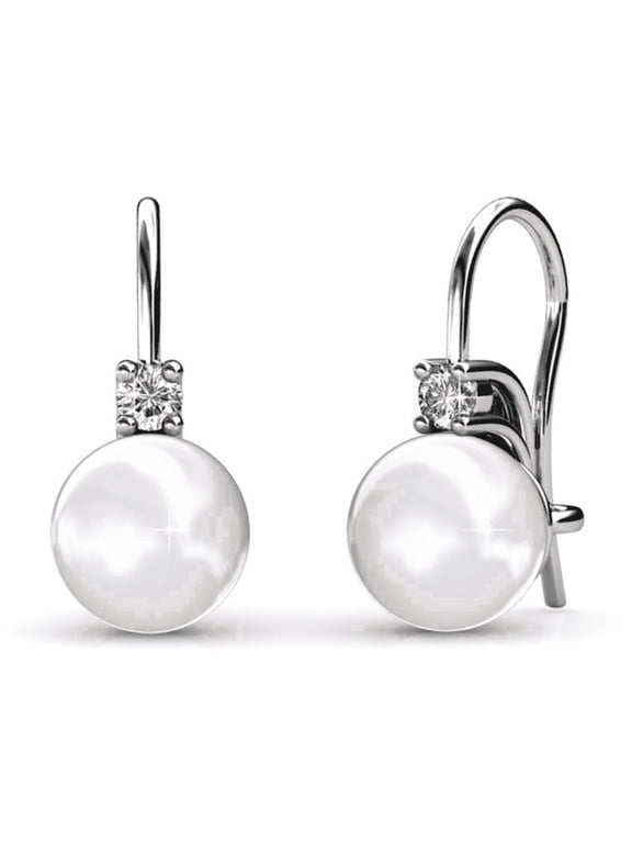 Cassie 18k White Gold Plated Shell Pearl Earrings with Swarovski Crystals for Women