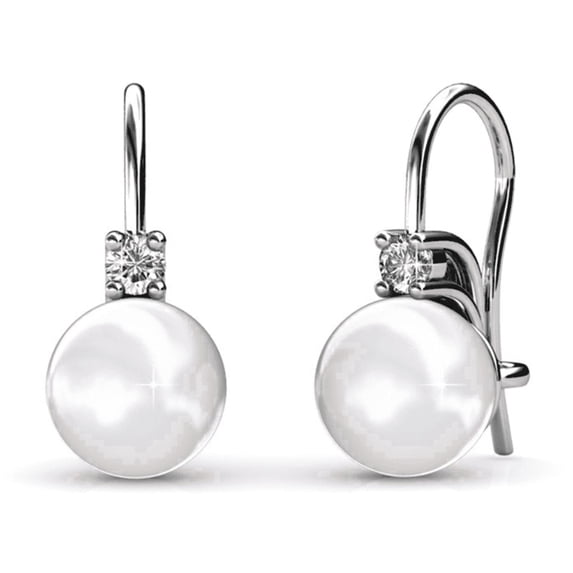 Cate & Chloe Cassie 18k White Gold Plated Shell Pearl Earrings with Swarovski Crystals for Women