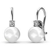 CATE & CHLOE Cassie 18k White Gold Plated Shell Pearl Earrings with Swarovski Crystals for Women