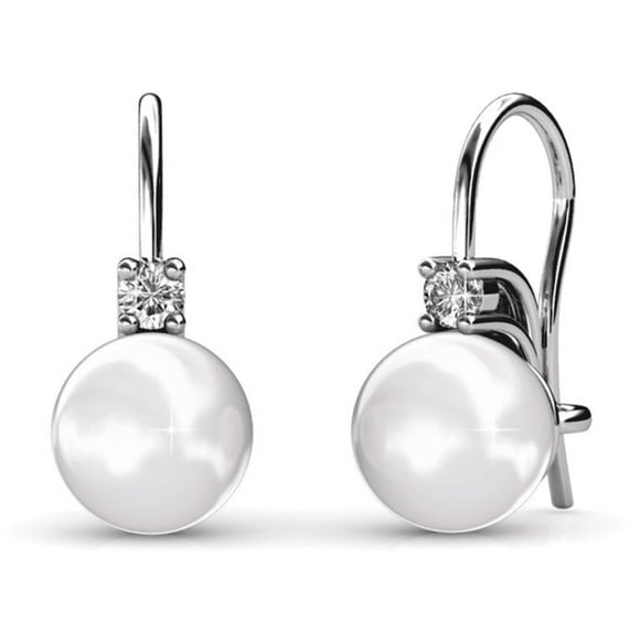 Cate & Chloe Cassie 18k White Gold Plated Shell Pearl Earrings with Swarovski Crystals for Women