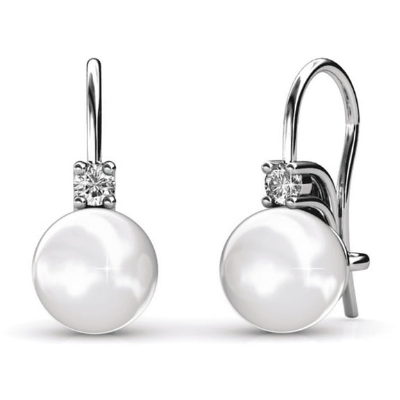 Cate & Chloe Cassie 18k White Gold Plated Shell Pearl Earrings with Swarovski Crystals for Women