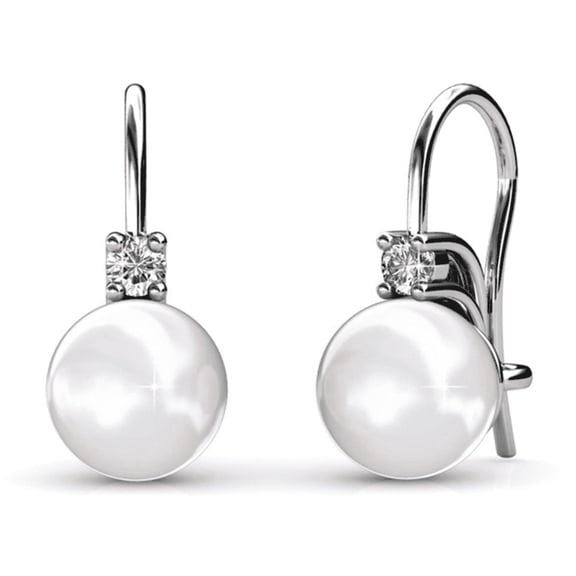 Cate & Chloe Cassie 18k White Gold Plated Shell Pearl Earrings with Swarovski Crystals for Women