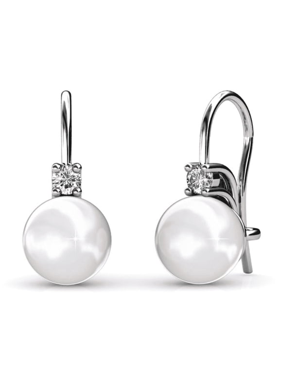 Cassie 18k White Gold Plated Shell Pearl Earrings with Swarovski Crystals for Women