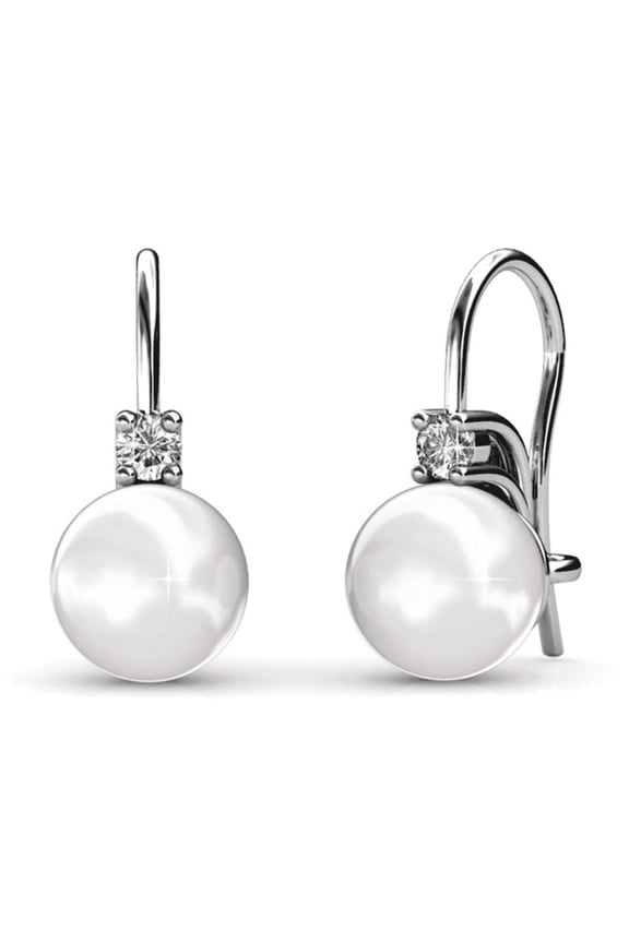 Cassie 18k White Gold Plated Shell Pearl Earrings with Swarovski Crystals for Women