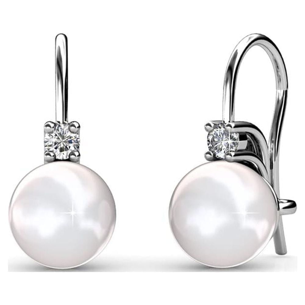 Cate & Chloe Cassie Real 18k White Gold Plated Freshwater Pearl Drop Earrings, Crystal Jewelry for Women