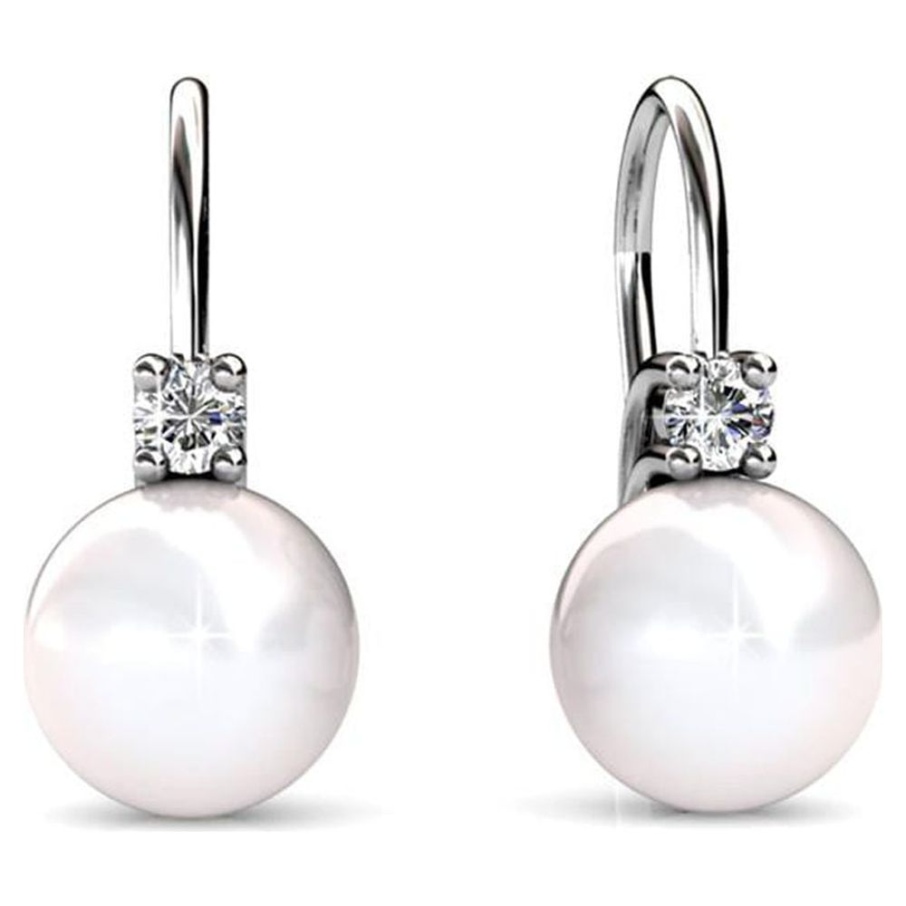 Cate & Chloe Cassie 18k White Gold Plated Silver Pearl Drop Earrings | Crystal Earrings for Women, Gift for Her - image 1 of 9