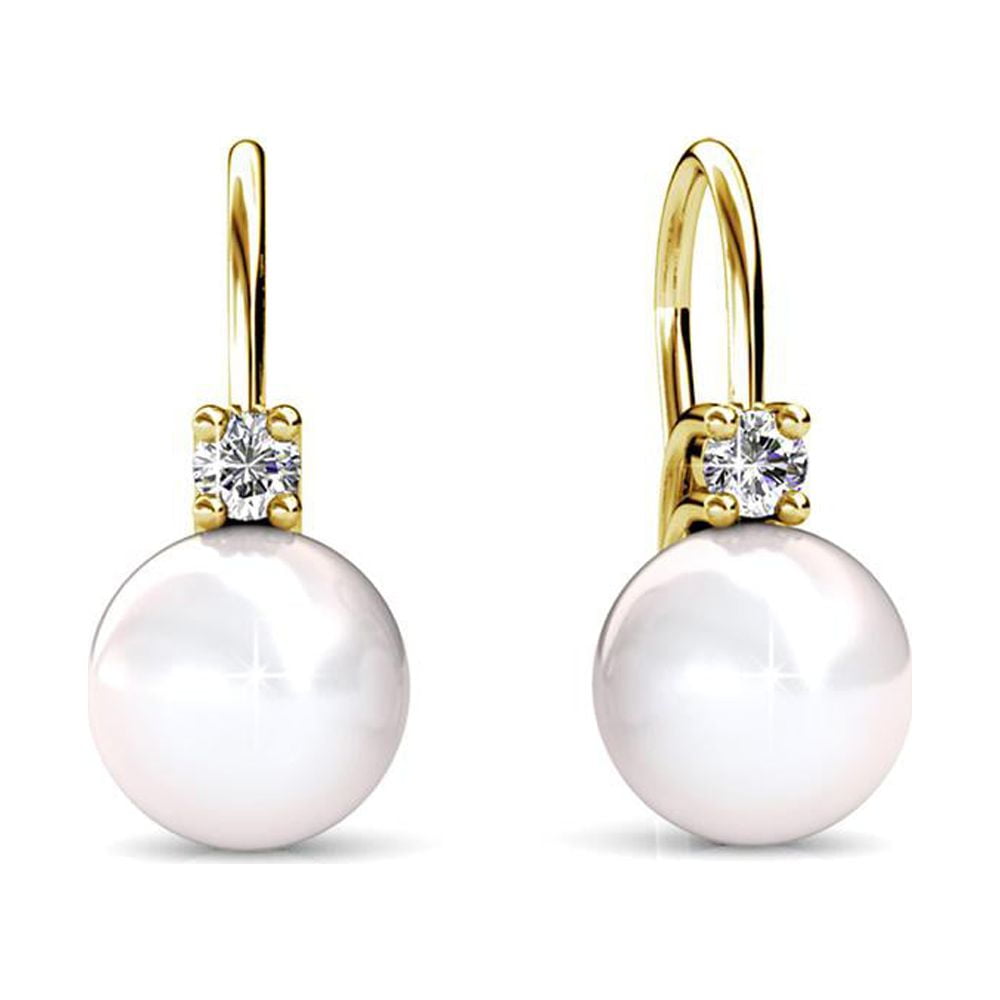 Cate & Chloe Cassie 18k Yellow Gold Pearl Drop Earrings | Women's Crystal  Earrings, Gift for Her