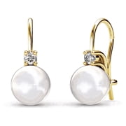 Cate & Chloe Cassie 18k Yellow Gold Plated Shell Pearl Earrings with Swarovski Crystals for Women