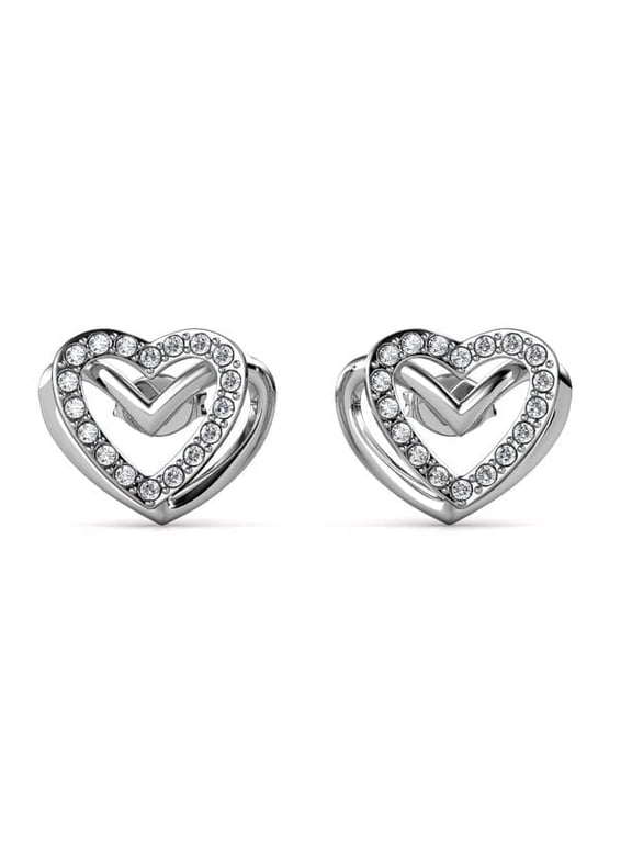 Cathy 18k White Gold Plated Heart Stud Earrings with Swarovski Crystals Gift for Women