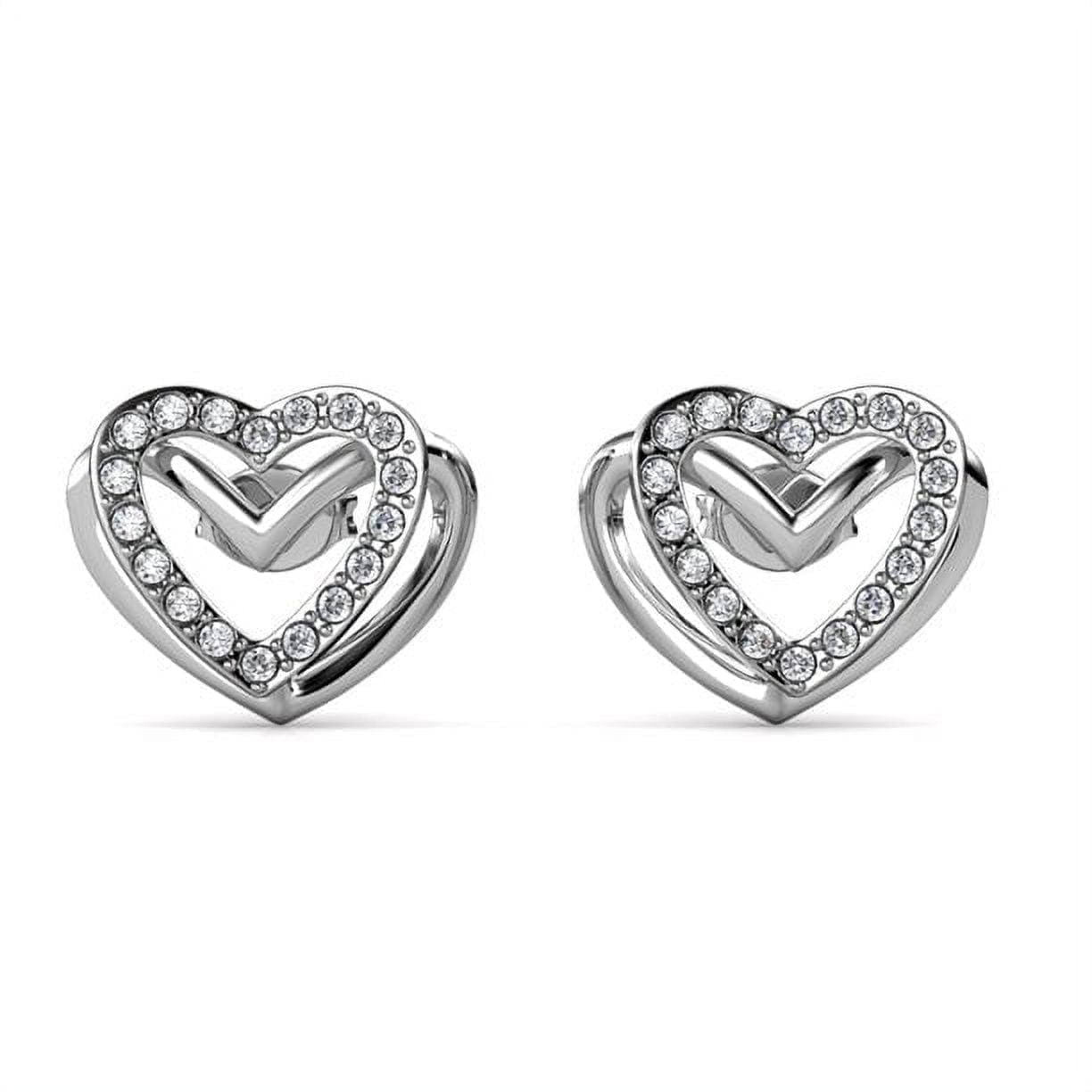 CATE & CHLOE Cathy 18k White Gold Plated Heart Stud Earrings with Swarovski Crystals Gift for Women