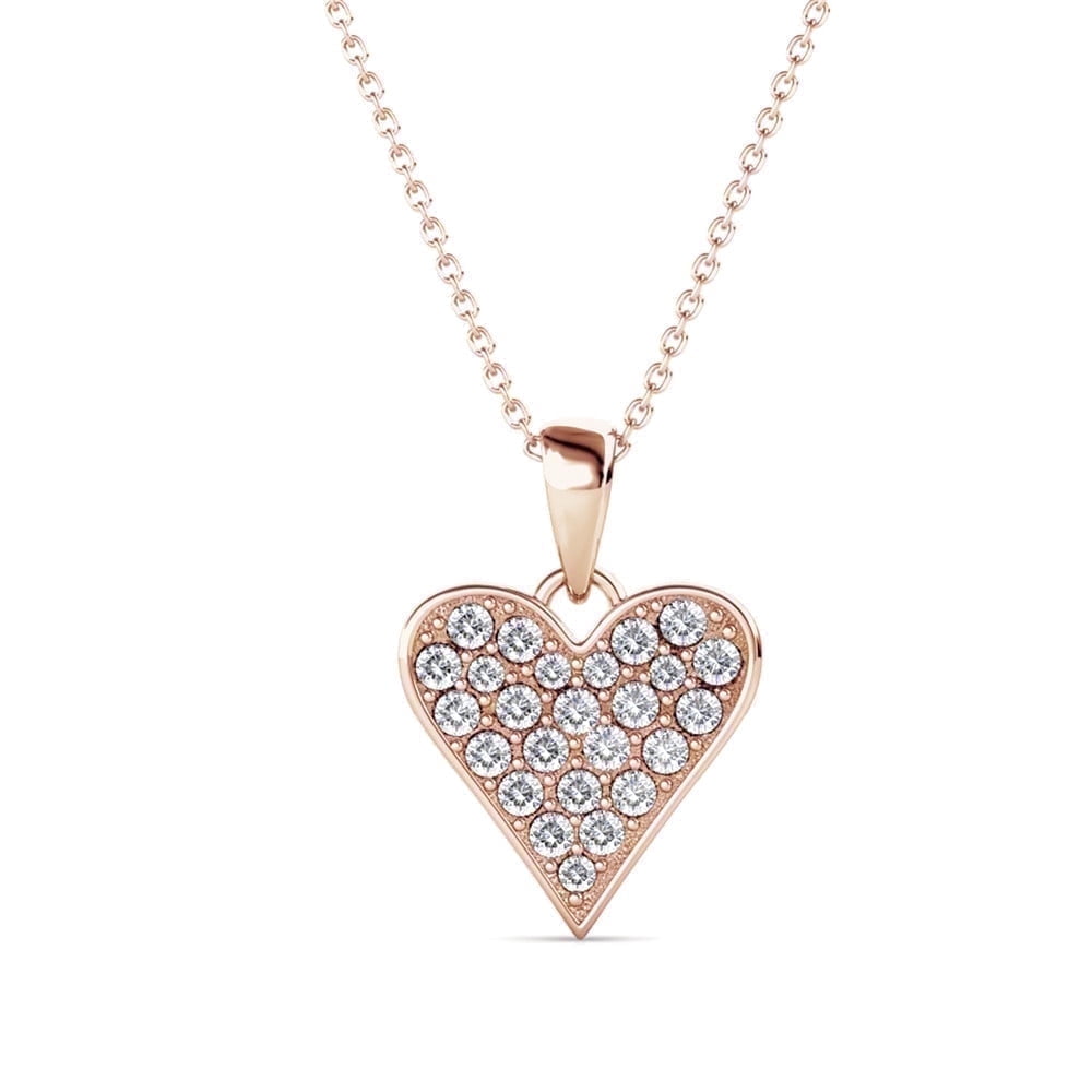 Cate & Chloe Cecilia 18k Rose Gold Plated Heart Pendant Necklace with Swarovski Crystals for Women