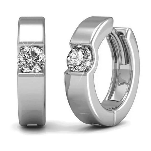 Cate & Chloe Charlie 18k White Gold Plated 14mm Hoop Earrings with Swarovski Crystals for Women