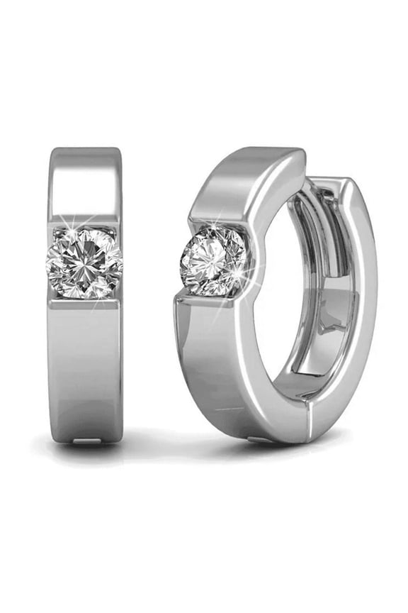 Charlie 18k White Gold Plated 14mm Hoop Earrings with Swarovski Crystals for Women