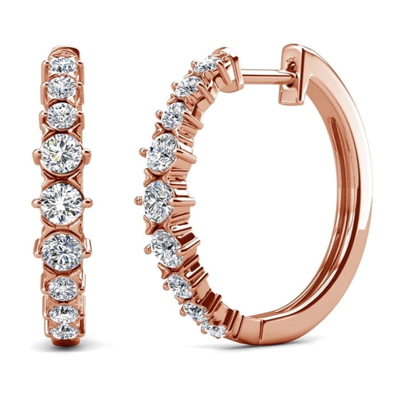 Cate & Chloe Claire 18k Rose Gold Plated 20mm Hoop Earrings with Swarovski Crystals Gift for Women