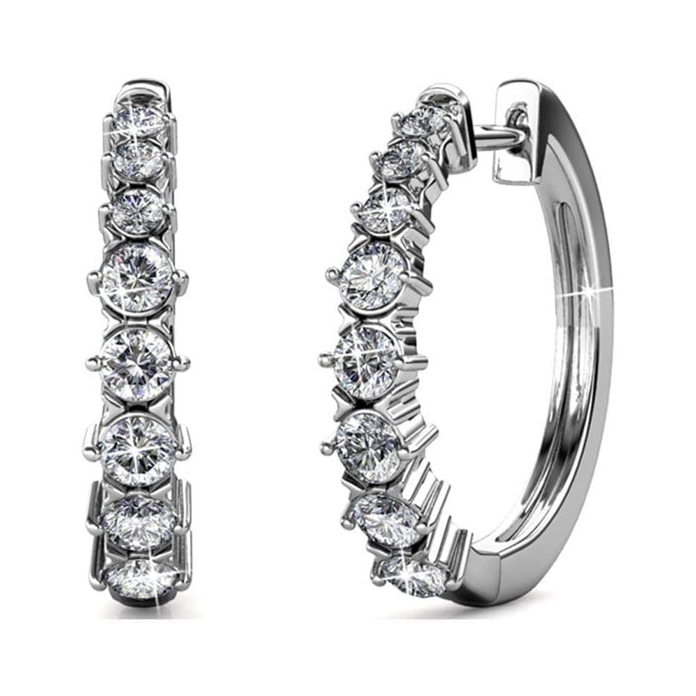 Walmart exclusive discounts  Cate & Chloe Claire 18k White Gold Plated Hoop Earrings with Swarovski Crystals Gift for Women