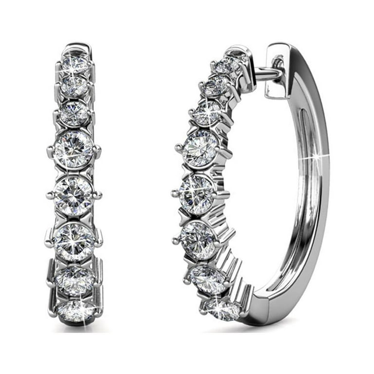 Cate & Chloe Bianca 18k White Gold Plated Silver Hoop Earrings, Women's  Crystal Earrings