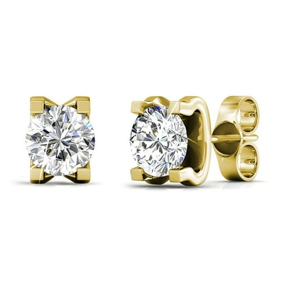 Cate & Chloe Clara 18k Yellow Gold Plated Stud Earrings with Swarovski Crystals Gift for Women