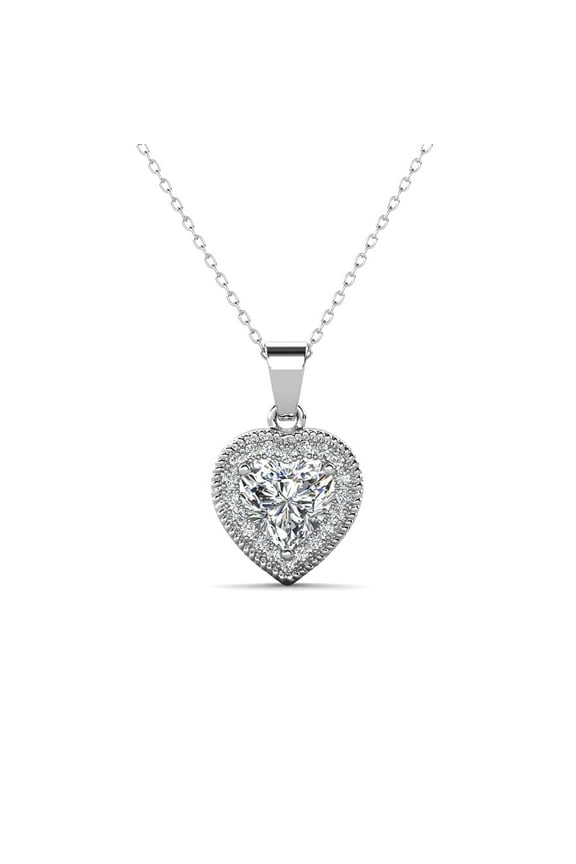Coraline 18k White Gold Plated Heart Pendant Necklace with Simulated Diamonds for Women