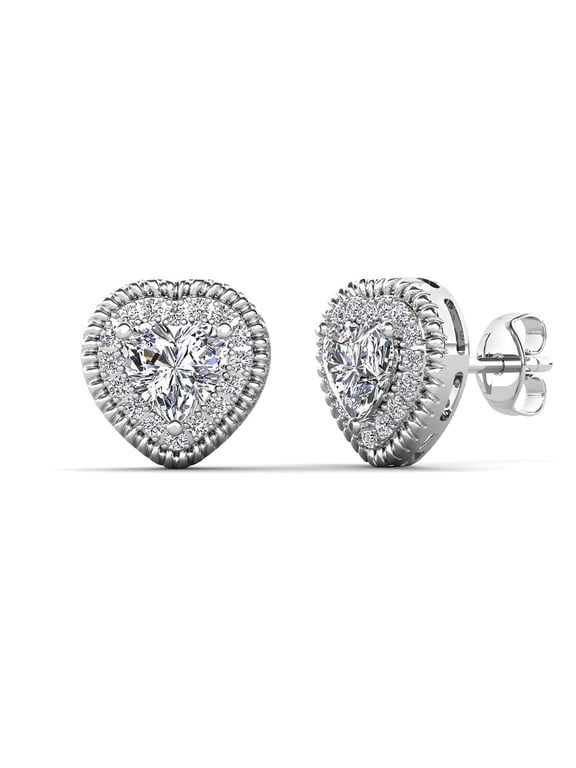 Coraline 18k White Gold Plated Heart Stud Earrings with Simulated Crystals for Women