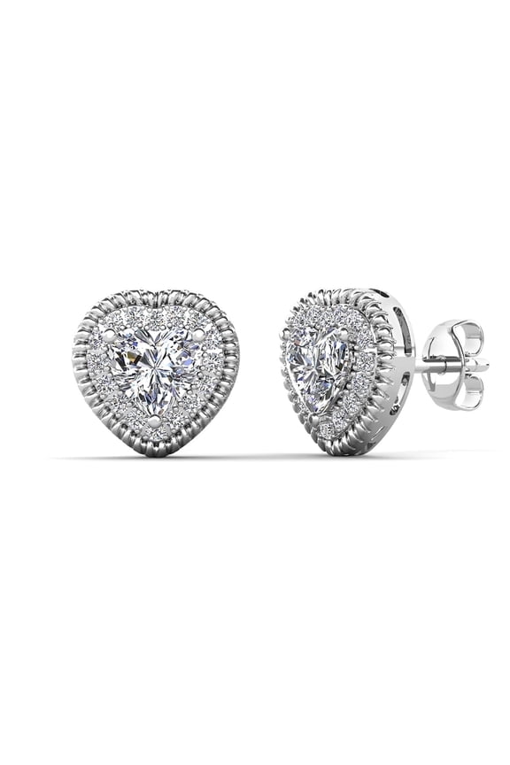 Coraline 18k White Gold Plated Heart Stud Earrings with Simulated Crystals for Women