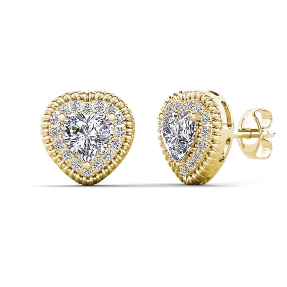 Cate & Chloe Coraline 18k Yellow Gold Plated Heart Stud Earrings with Simulated Crystals for Women