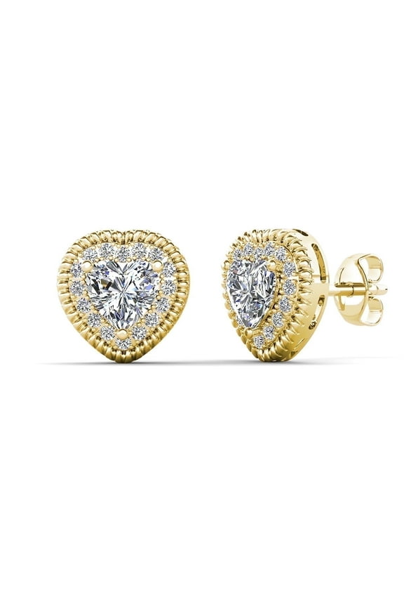 Coraline 18k Yellow Gold Plated Heart Stud Earrings with Simulated Crystals for Women