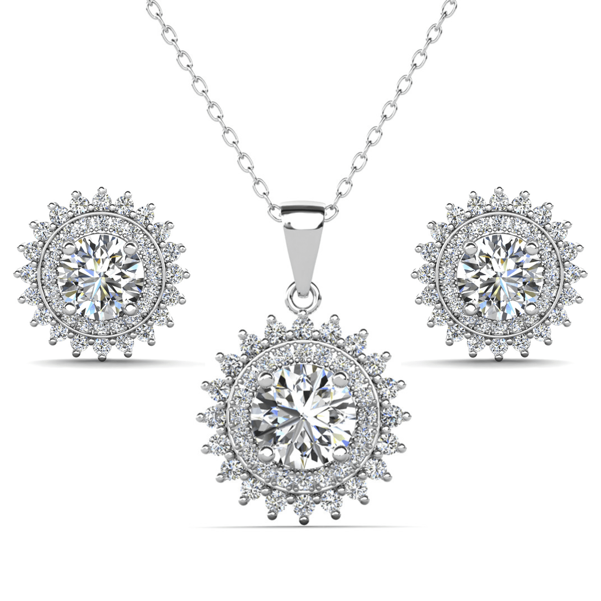 Cate & Chloe Cordelia 18k White Gold Plated Silver Jewelry Set with Simulated Diamond Gift for Women