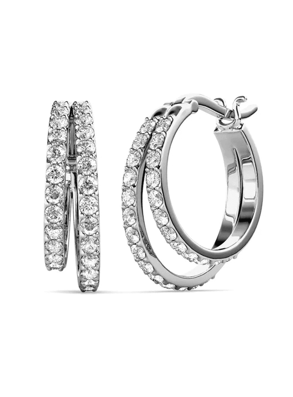 Corina 18k White Gold Plated 20mm Hoop Earrings with Swarovski Crystals Gift for Women