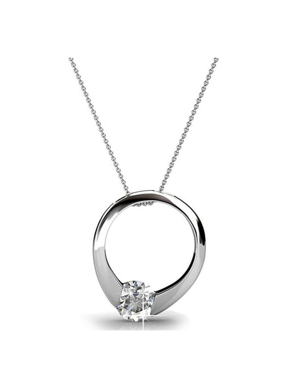 Cate & Chloe Dahlia 18k White Gold Plated Pendant Necklace with Swarovski Crystals, Silver Round Cut Solitaire Diamond Ring Necklace for Women