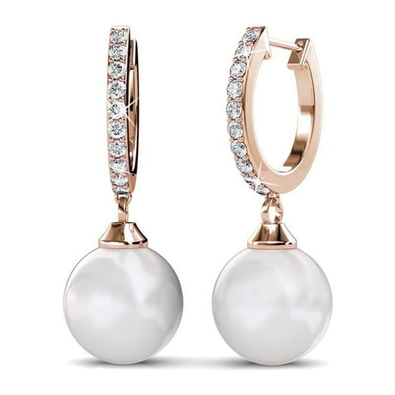 Cate & Chloe Daphne 18k Rose Gold Plated Shell Pearl Earrings with Swarovski Crystals for Women