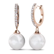 Cate & Chloe Daphne 18k Rose Gold Plated Shell Pearl Earrings with Swarovski Crystals for Women