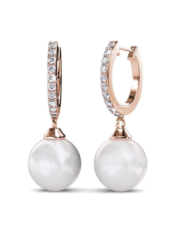 Daphne 18k Rose Gold Plated Shell Pearl Earrings with Swarovski Crystals for Women