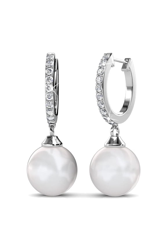 Daphne 18k White Gold Plated Shell Pearl Earrings with Swarovski Crystals for Women
