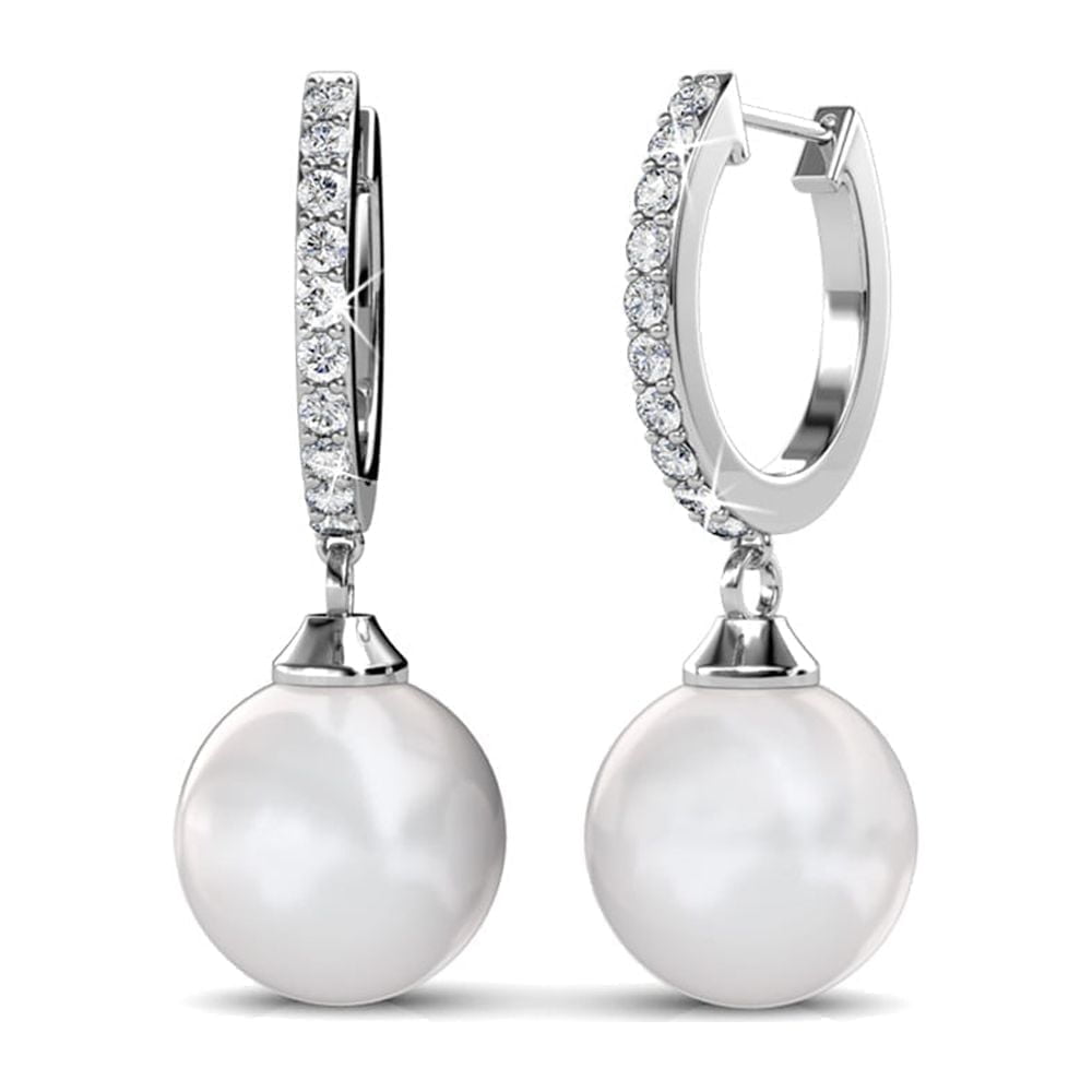 Walmart Saving of  Cate & Chloe Daphne 18k White Gold Plated Pearl Drop Earrings with Swarovski Crystals for Women