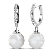 CATE & CHLOE Daphne 18k White Gold Plated Shell Pearl Earrings with Swarovski Crystals for Women