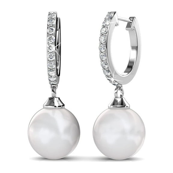 Cate & Chloe Daphne 18k White Gold Plated Shell Pearl Earrings with Swarovski Crystals for Women