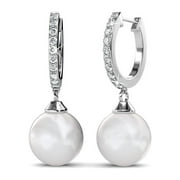 Cate & Chloe Daphne 18k White Gold Plated Silver Dangle Earrings with Crystals and Pearl | Drop Earrings for Women