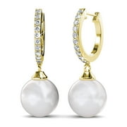 Cate & Chloe Daphne 18k Yellow Gold Plated Dangle Earrings with Crystals and Pearl | Drop Earrings for Women