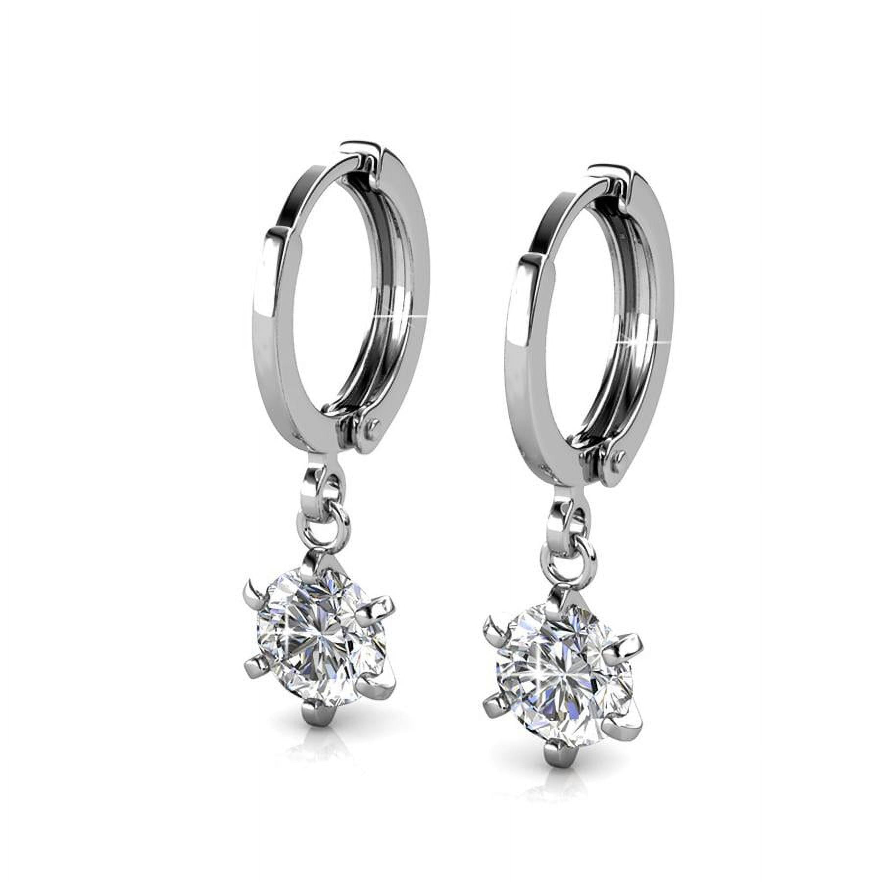 Cate &amp; Chloe Davina 18k White Gold Plated Hoop Earrings with Dangling Round Cut Swarovski Crystal
