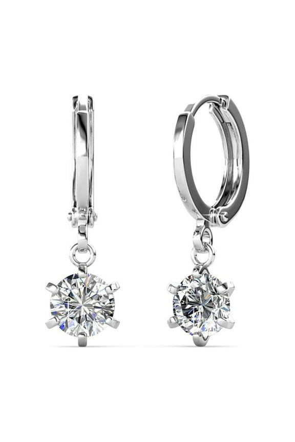 Davina 18k White Gold Plated Hoop Earrings with Dangling Swarovski Crystals for Women
