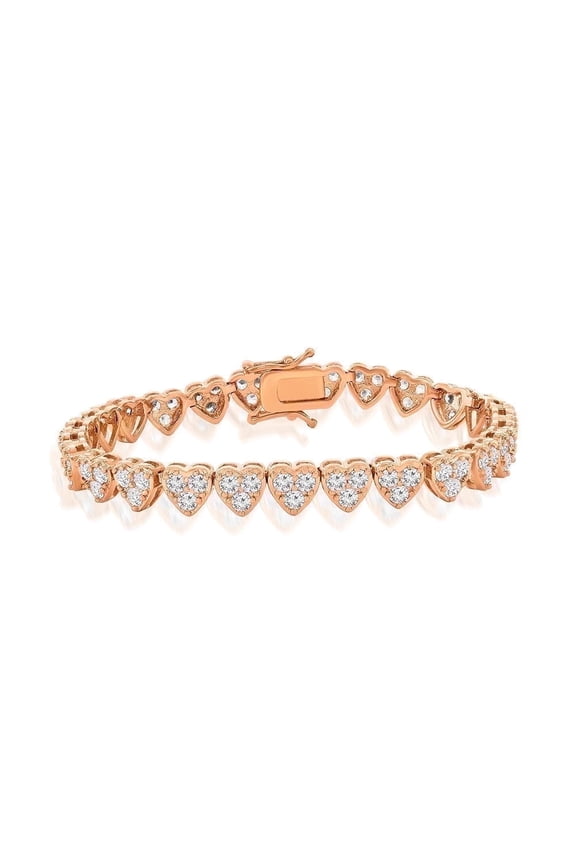 Donna 18k Rose Gold Plated Heart Bracelet with Simulated Diamond Crystals for Women