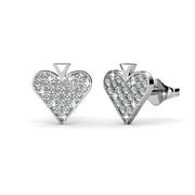 Cate & Chloe Dylan Divine White Gold Heart Earrings, 18k Gold Plated Studs with Swarovski Crystals, Heart Stud Earring Set with Pave Stone Swarovski Crystals, Wedding Anniversary Jewelry