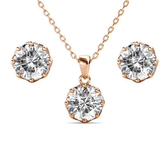 Cate & Chloe Eden 18k Rose Gold Plated Silver Jewelry Set with Swarovski Crystals Gift for Women