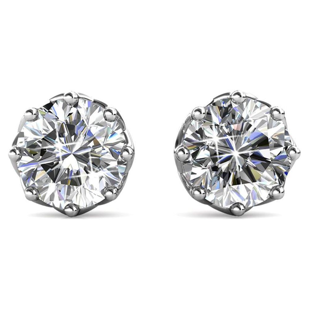 Cate & Chloe Eden 18k White Gold Plated Silver Stud Earrings | Women's Round Cut Crystal Earrings, Gift for Her - image 1 of 8